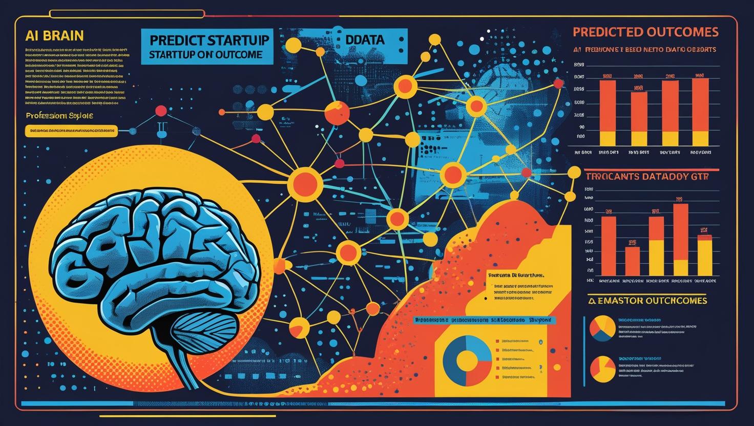 AI brain and data charts predicting startup outcomes