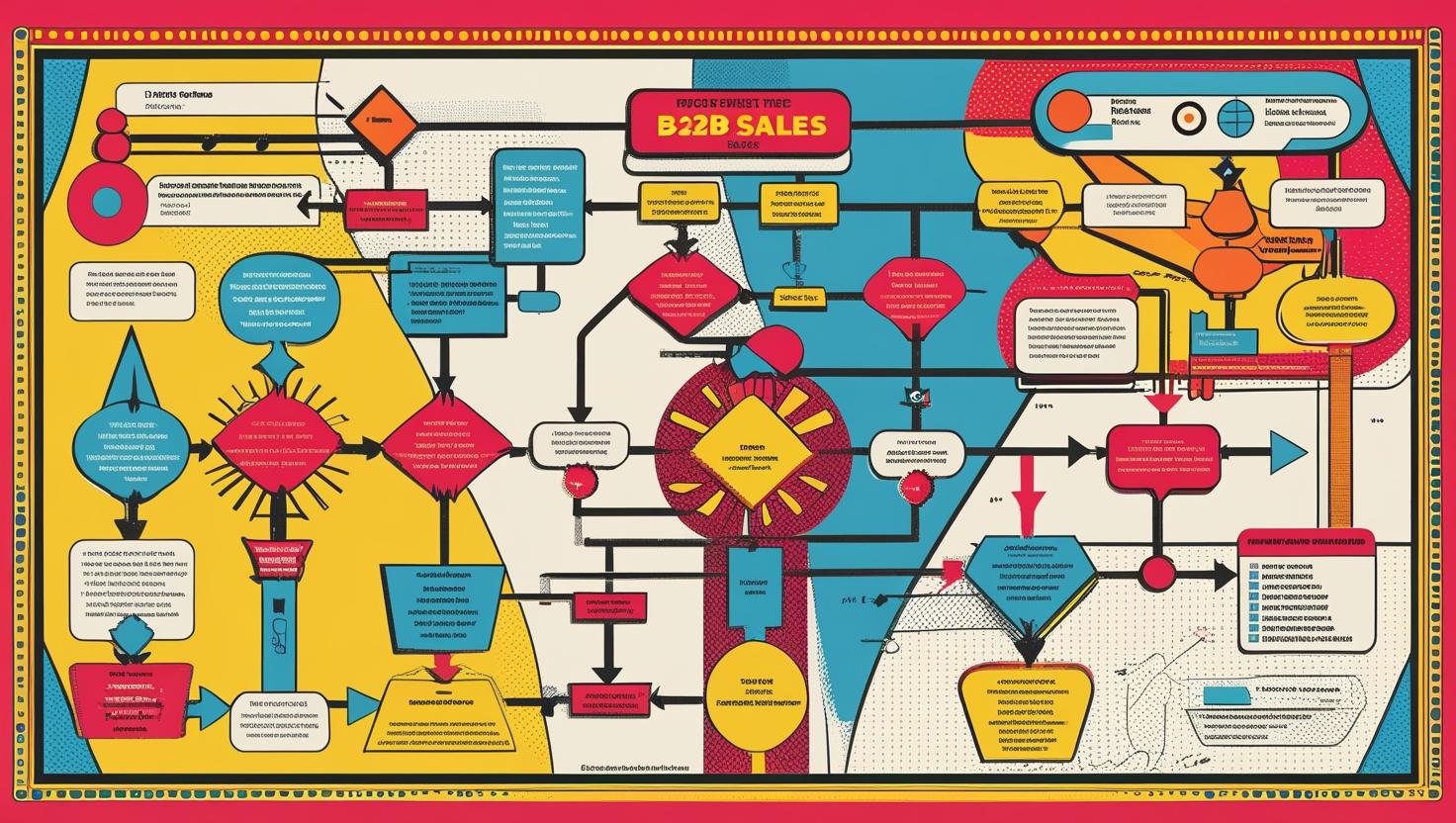 Complex flowchart showing B2B sales process with multiple decision points and stakeholders