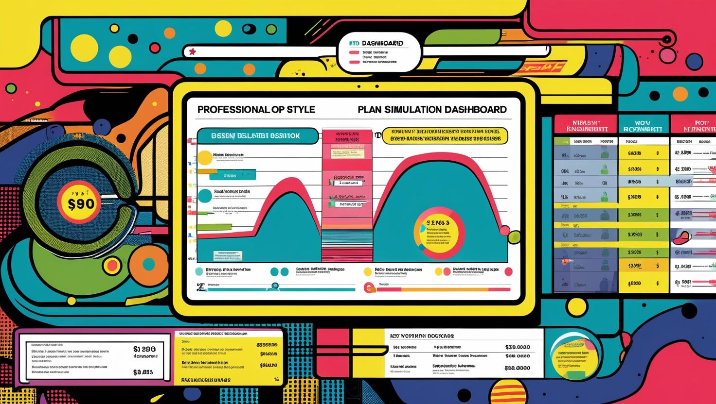 Business plan simulation dashboard showing different scenarios