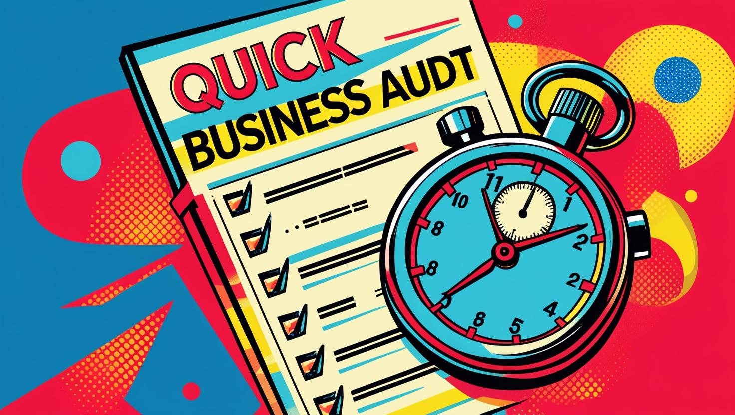 Checklist and stopwatch representing a quick business audit