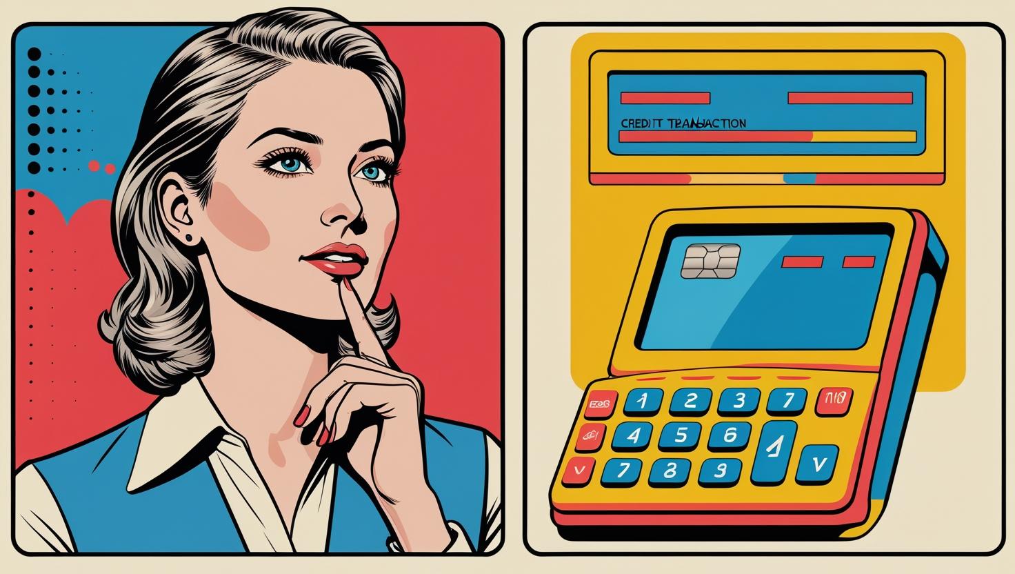 Split screen showing customer interview on left and payment transaction on right