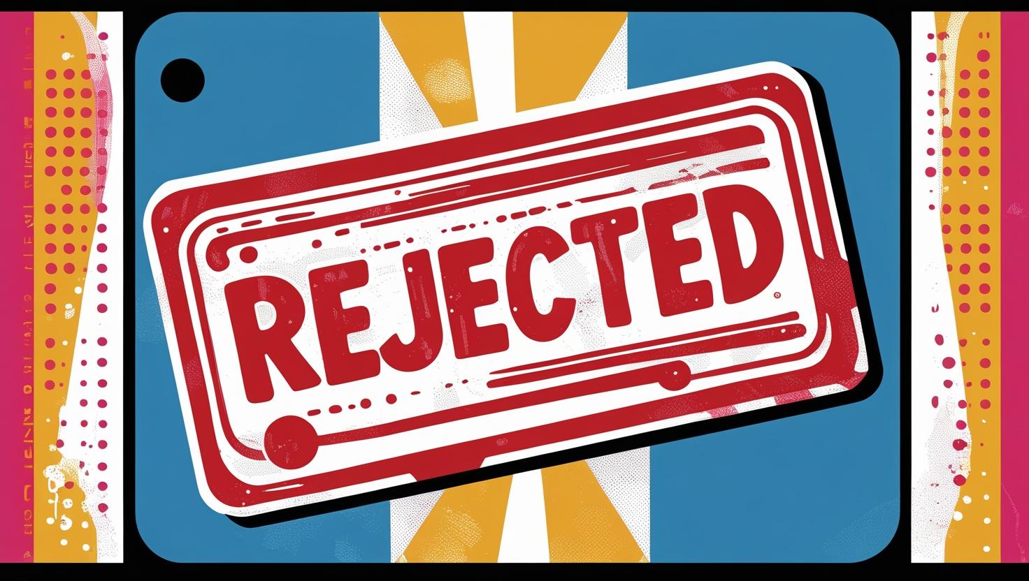 VC panel with red Rejected stamp over a pitch deck