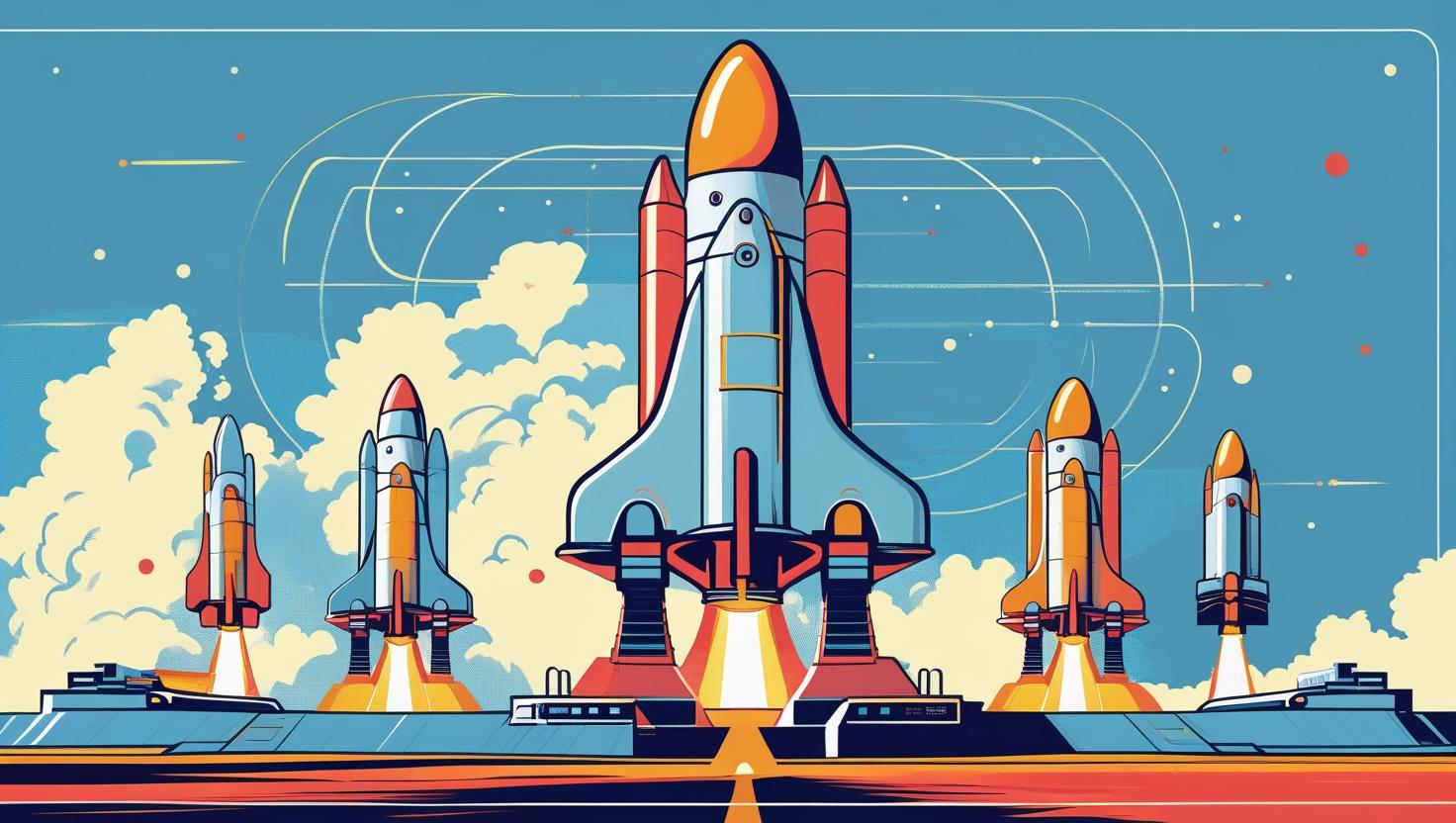 Rocket ship with multiple stages showing systematic scaling progression